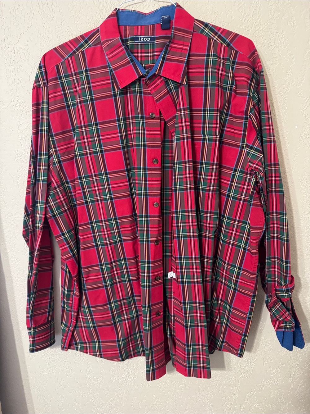 Izod Red and Green Plaid Long-Sleeve Button-Down Shirt